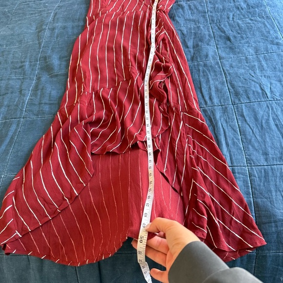 Abercrombie & Fitch dress Wrap maroon red stipe asymmetrical Medium - Picture 6 of 11